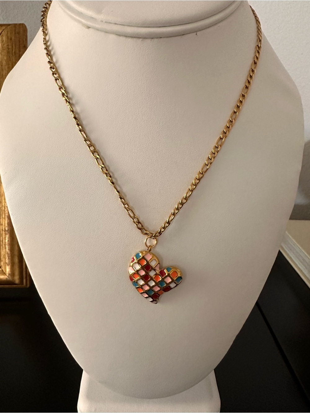 Gold Filled Chain Necklace with Multicolor Heart Pendant